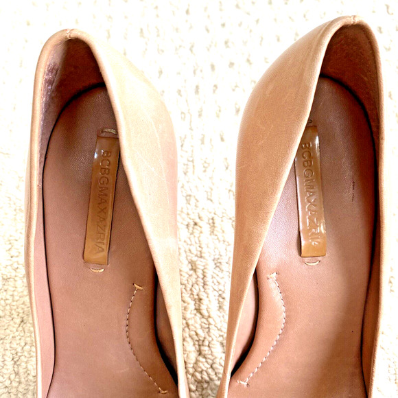 BCBGMAXAZRIA Pumps Tan Leather Covered Platform Shoes US 10B High Heel Details - Picture 8 of 12